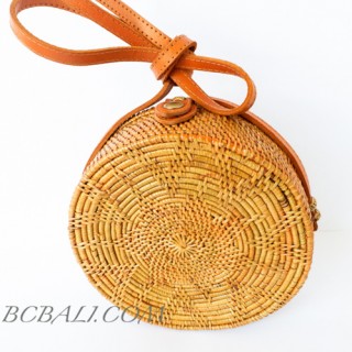 ata grass hand woven circle star design handbag leather strap 